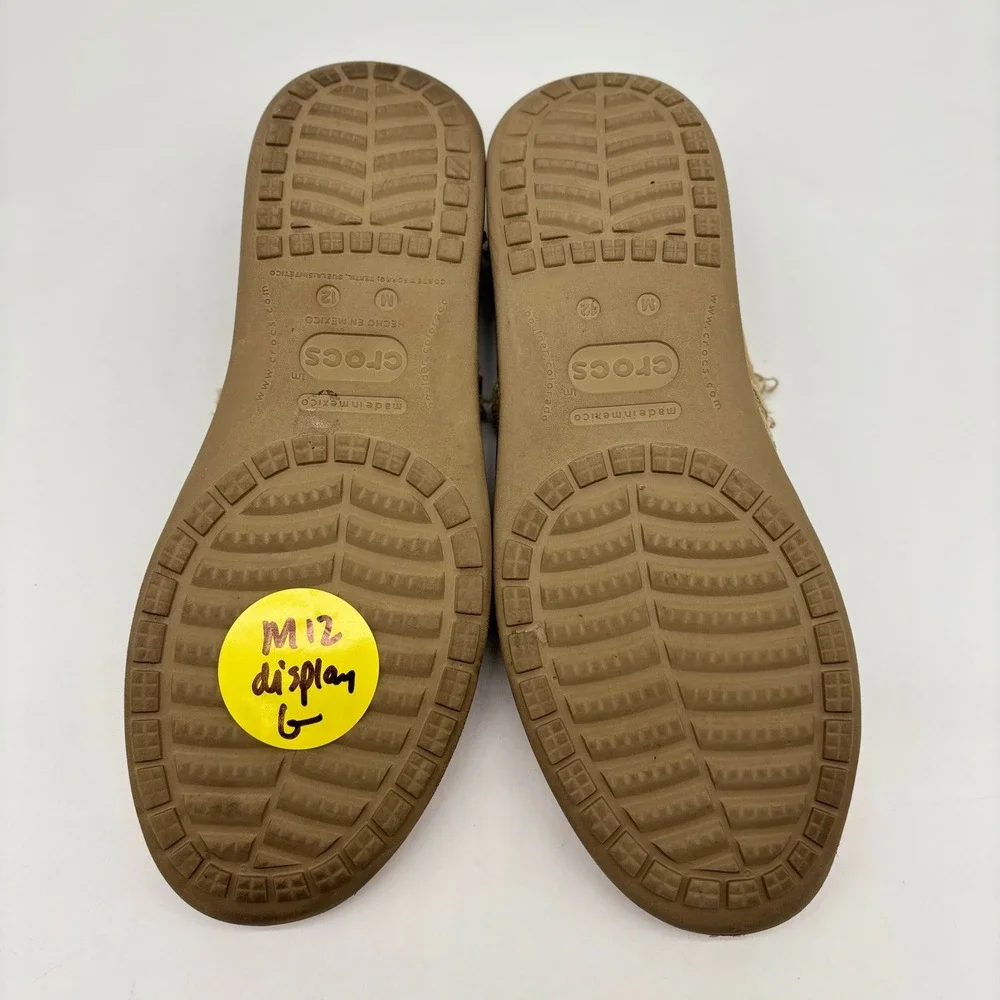 Crocs Santa Cruz Mens Khaki Canvas Slip On Loafers Frayed Tan Shoes Size 12